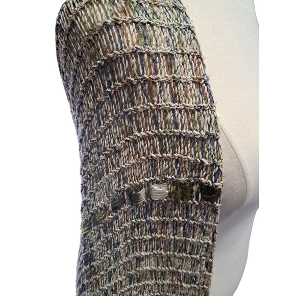 Chico's Boho Open-Knit Fringe Poncho Shawl Wrap Earthy Festival Multicolor - Picture 4 of 12